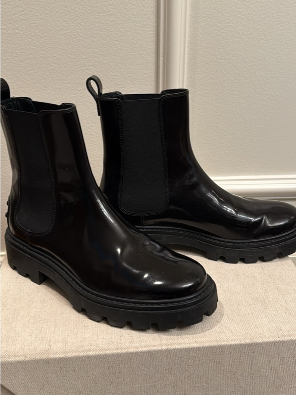 Tod’s Black Chelsea Lug Sole Boots